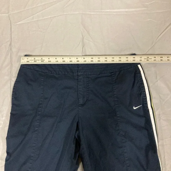 Nike Women Navy Blue Track Pants Cropped Athletic Side Stripe Drawstring Size M - Picture 2 of 8